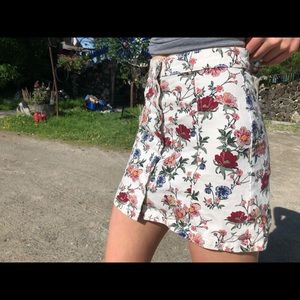 Floral tight jean skirt